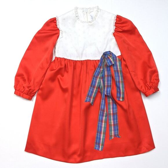 Vintage Fischel Dress Girls Size 5 Red Eyelet Christmas Holiday - Picture 1 of 4